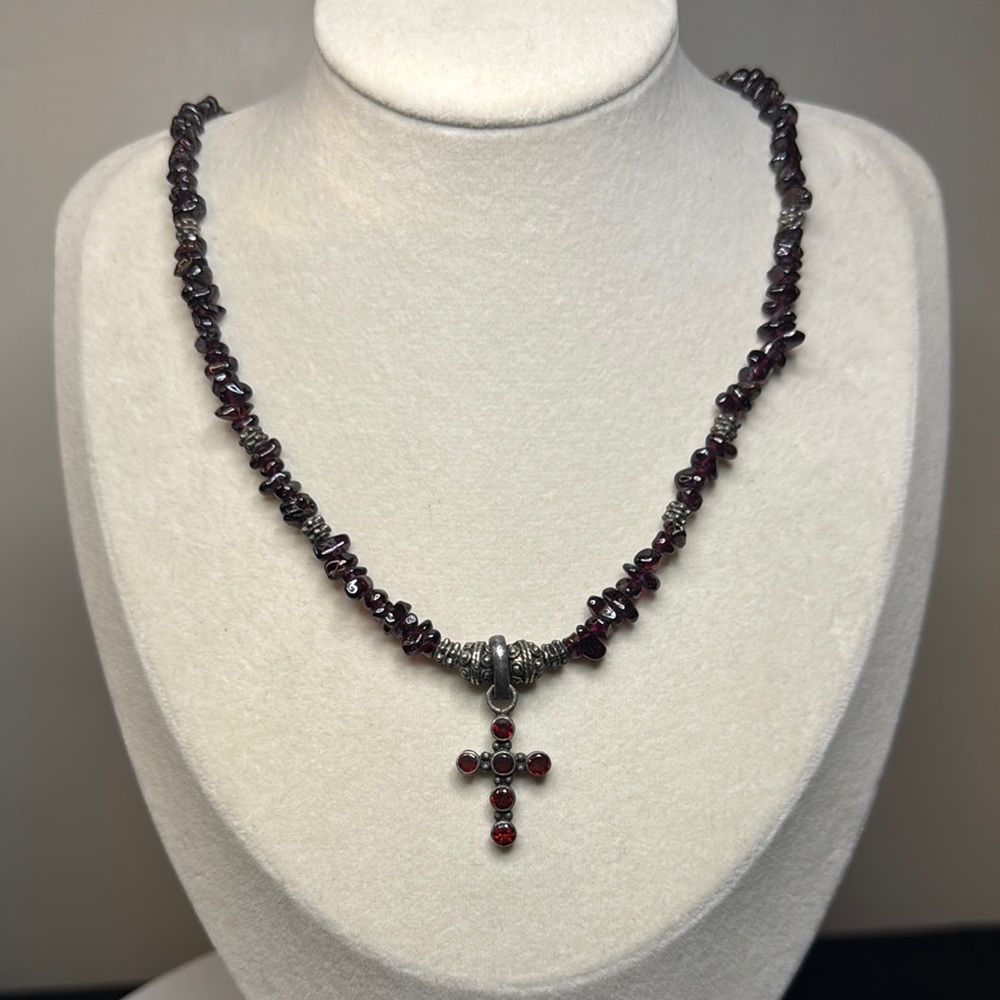 Garnet Cross 20” Necklace 925